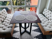 Breakfast nook with 100%linen tufted benches and storage  