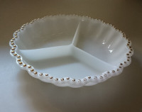 Vintage Milk Glass Sectional Candy Dishwith  Gold Beaded Rim