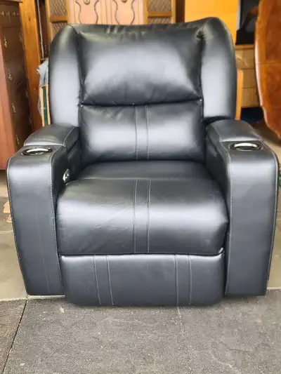 Black Leather Recliner with Cup Holders, View more