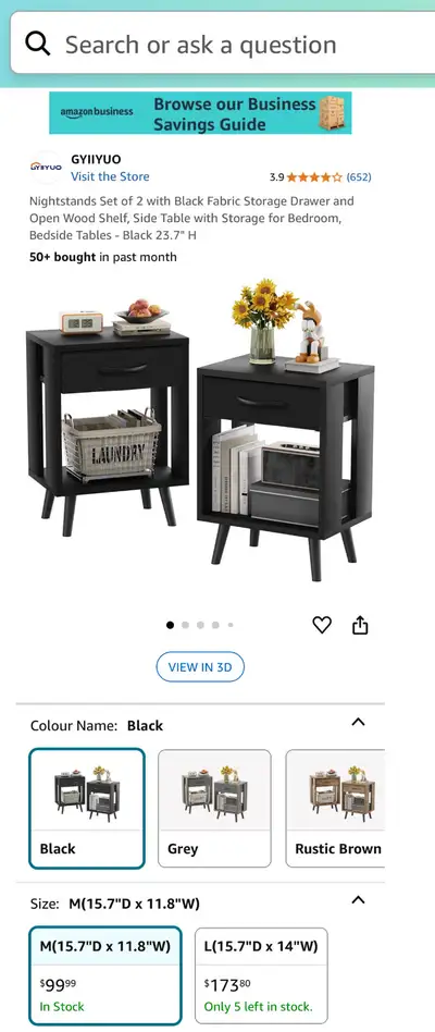 GYIIYUO Nightstands Set of 2 with Black Fabric Storage Drawer, View more