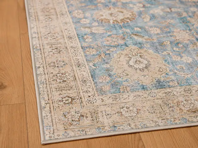 Distressed Persian Area Rug in Dusty Blue, Ivory, and Rust in Rugs, Carpets & Runners in Ottawa - Image 5