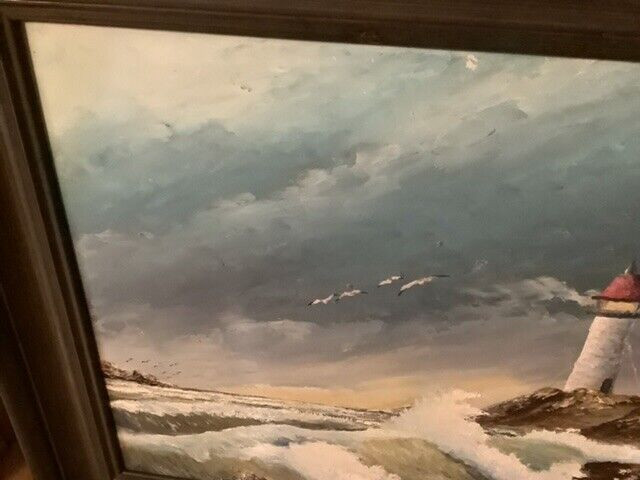 Lovely Vintage Lighthouse Oil on Board Painting in Arts & Collectibles in Belleville - Image 3