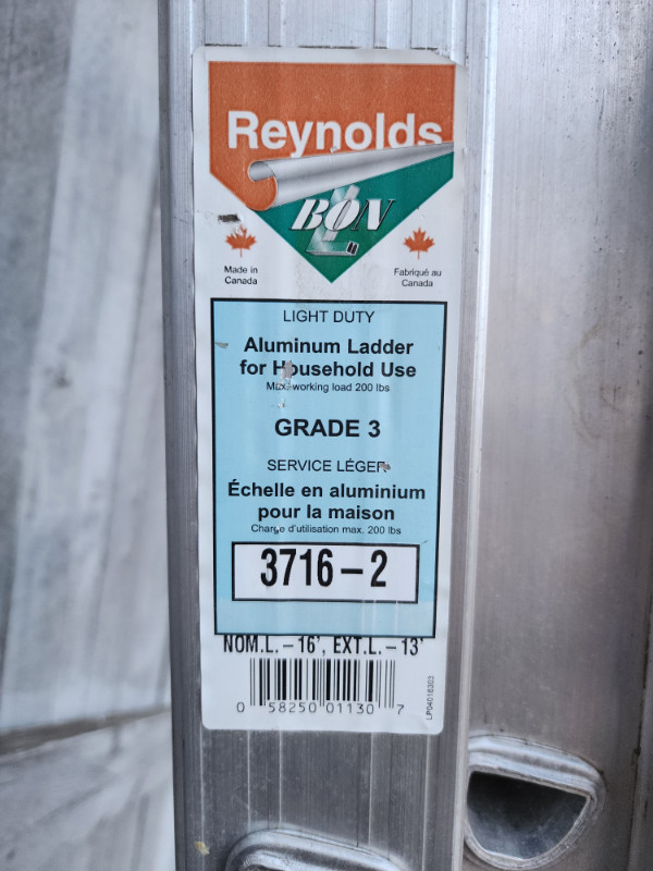 Reynolds Aluminum 16 Foot Extension Ladder Grade 3 in Ladders & Scaffolding in Edmonton - Image 3