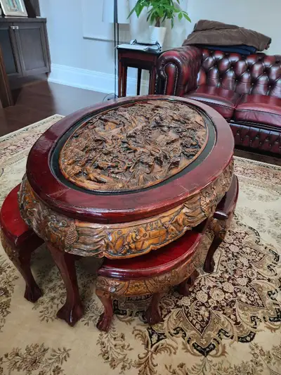 Chinese Carved Coffee Table Set, View more