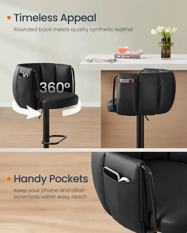  360° Swivel Bar Stool,  Height Adjustable Barstools with Curved in Chairs & Recliners in Markham / York Region - Image 8