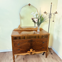 Stunning Refinished Antique Art Nouveau Walnut Dresser
