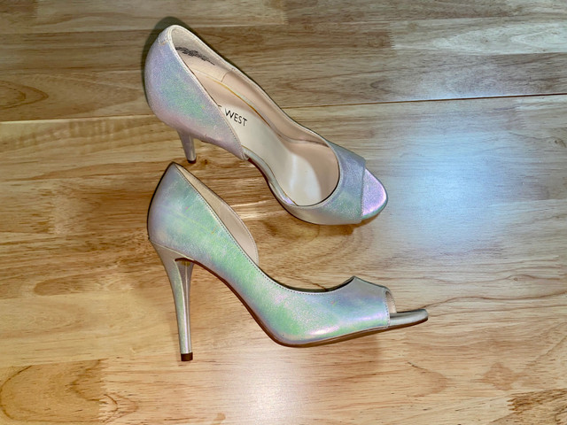 Nine West Iridescent Genuine Leather Open Toe Stilettos  in Women's - Shoes in City of Toronto