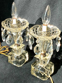 Glistening Pair Vintage Crystal Luster Mantel Lamps With Prisms!