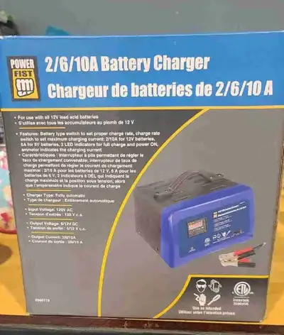 Brand new 2/6/10A Battery Charger from Princess Auto. Reg $79.99 plus tax. This battery charger offe...