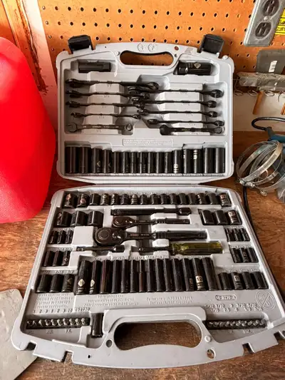 Brand new Stanley 99-piece Black Chrome Laser Etched Socket Set, model 92-839. Never used. Complete...