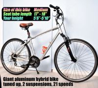 Giant aluminum hybrid bike, dual suspensions