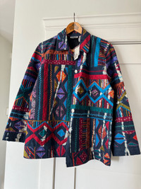 Vintage 1990s Chicos Design Denim Colourful Patchwork Jacket
