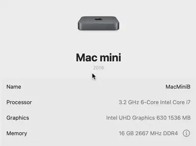 MacMini 2018 - 3.2GHz 6-core Intel Core i7 16 - 256GB Mint, View more