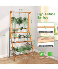 Bamboo plant stand shelves with bar - Verdun 