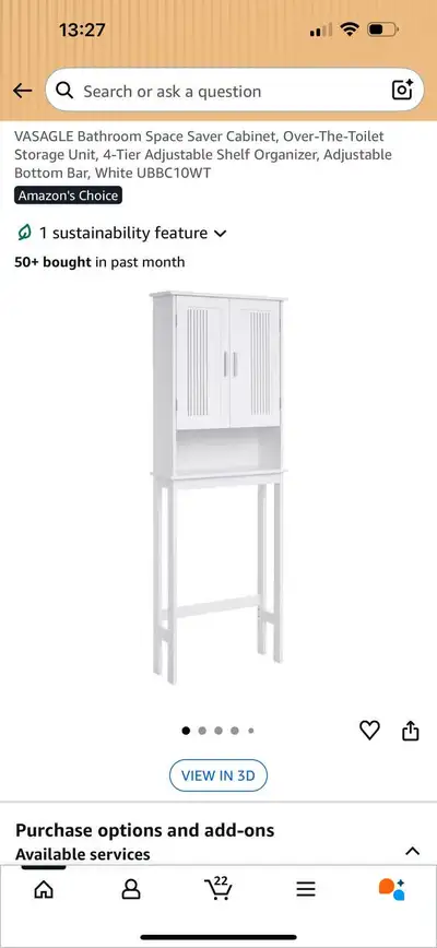 VASAGLE Bathroom Space Saver CabinetOver-The-Toilet Storage Unit, View more