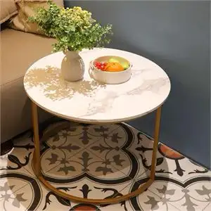 10" Coffee Table White Golden Frame Circular Round and Marble, View more