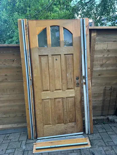 Vintage Natural Wood Entrance Door with Arched Glass, View more