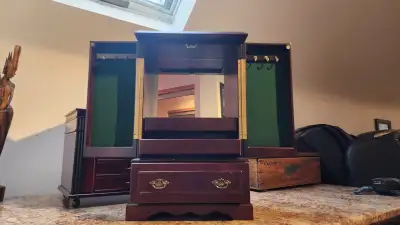 Vintage Bombay Wooden Jewelry Box Mahogany Armoire Chest Cabinet, View more