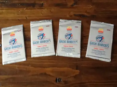 4 unopened packages of 1985-1992 great moments Toronto Blue Jays baseball cards Ad will be removed o...