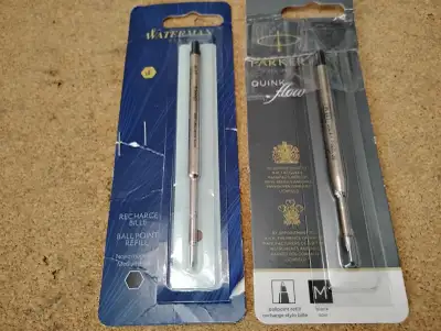 Recharges pour stylo à bille Parker & Waterman Ballpoint Pen Refills Medium Point Black Neuf. 5$ cha...