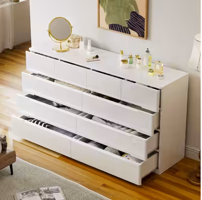 New out of box, pre-assembled for viewing 10 Drawer 55'' W Double Dresser, white Retailer price is o...