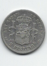 Spanish 1881 MS-M, 2 Pesetas Coin