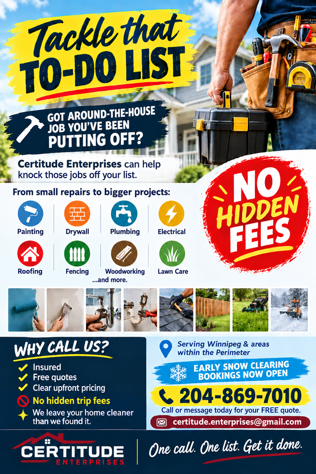 TACKLE THAT TO-DO LIST. Quality, Affordable & No Hidden Fees !!!