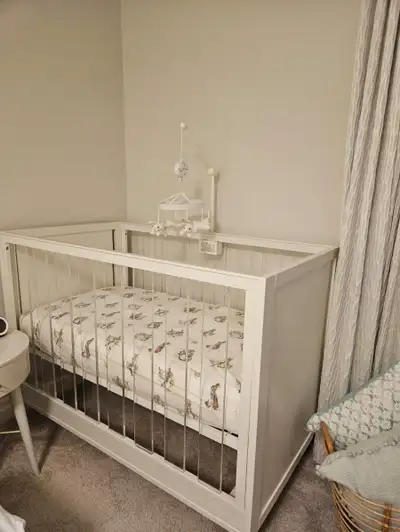 For Sale: Pottery Barn Solana Acrylic Crib + Mattress – Like New, View more