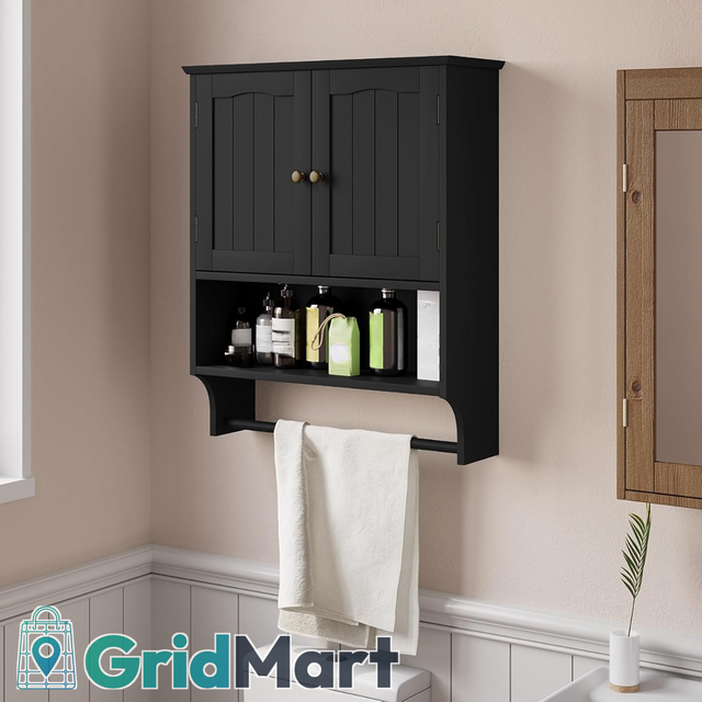 *BRAND NEW* Wall-Mounted Black Bathroom Cabinet with Towel Bar in Bookcases & Shelving Units in Windsor Region - Image 4