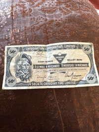 1965 Canadian Tire Money 50 Cent Bill Mint Condition! 2000$ OBO