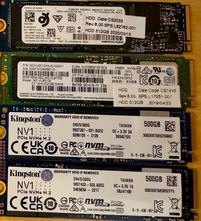 Used 512GB/500GB NVMe SSD, M.2-2280