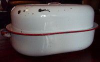 Vintage  Red & White Roasting Pan with Lid (Rare)