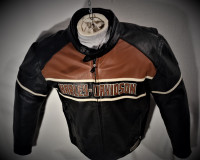 Manteau Harley Homme 2XLARGE Cuir Noir Orange Brûlé 365$