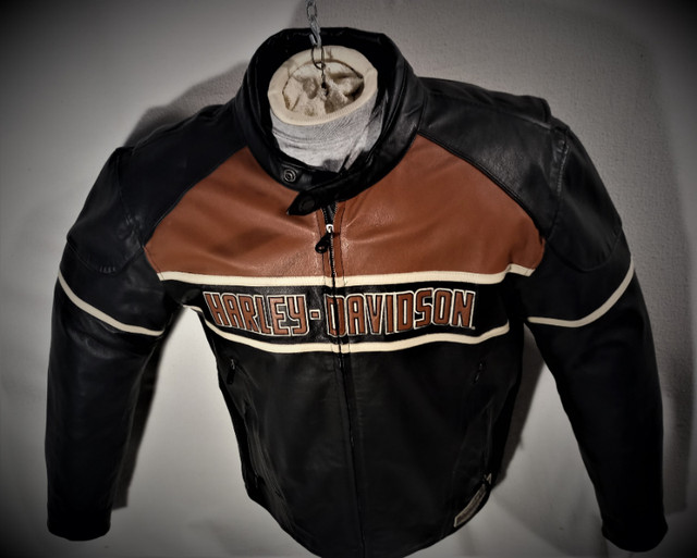 Manteau Harley Homme 2XLARGE Cuir Noir Orange Brûlé 365$ dans Hommes  à Ville de Montréal