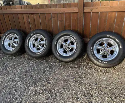 14” GM 5x4.75” Keystone raiders Not perfect but decent shape Rear tires: about 30% life 245/60/14 at...