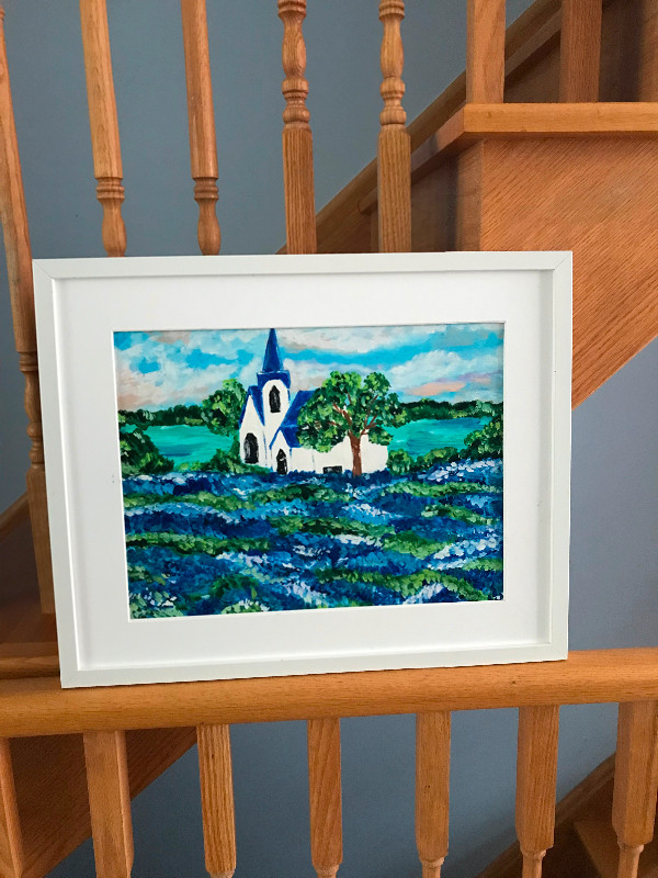 Church in Bluebonnets  Field Original Acrylic Painting on Canvas in Arts & Collectibles in City of Toronto - Image 4