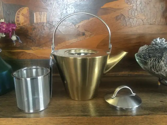Masterclass New Stainless Still Gold Plated Tea Pot62854395151107126
