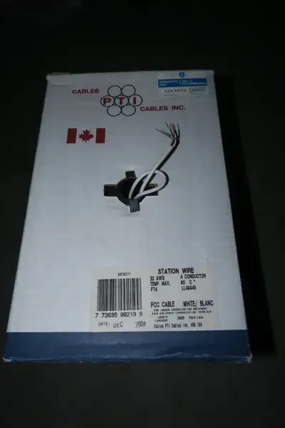 PTI 22 AWG 4 Conductor Unshielded Solid Copper Wire Made in Canada! P/N: FT4 LL49446 22 AWG Solid co...