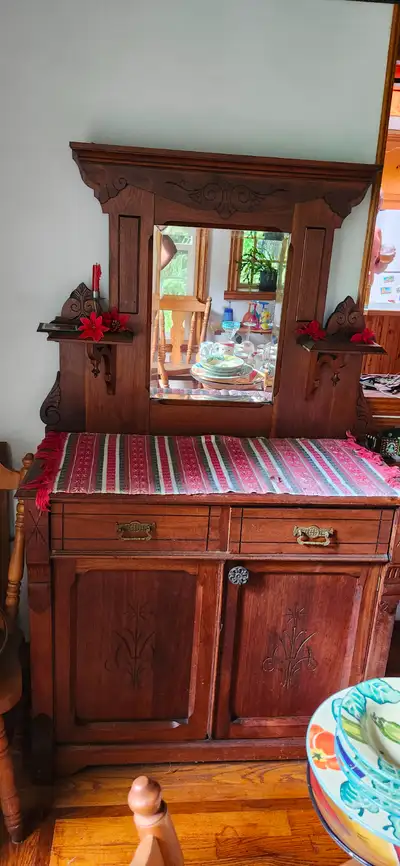 Antique Hutch with Mirror, View more