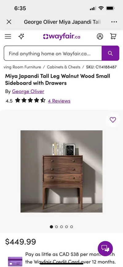 Tall Leg Walnut Wood Small Sideboard with Drawers, View more