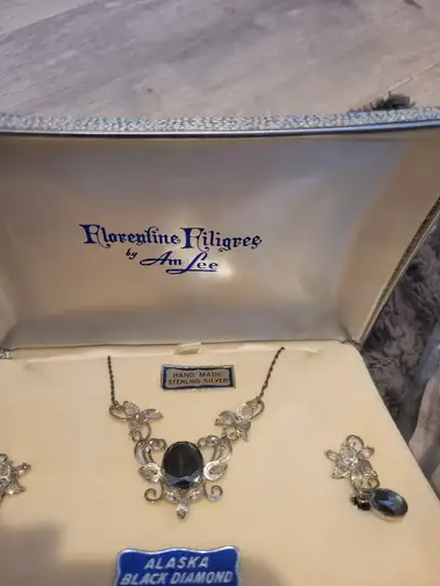 Am Lee Florentine Filigree Alaska Black Diamond Set, View more