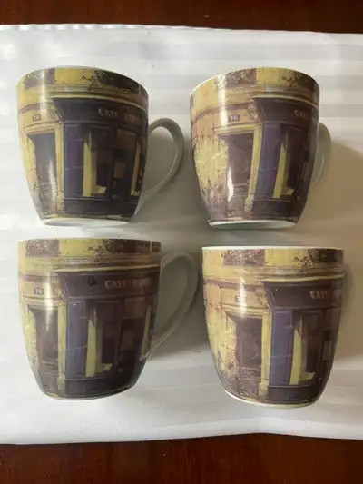 4 PORCELAIN COFFEE MUGS, View more