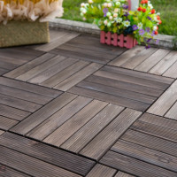 27 Pcs Wood Interlocking Deck Tiles, 12 x 12in Outdoor Flooring 