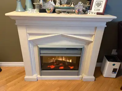 Electric fireplace. It is very heavy and sturdy made out of plaster. Has heater in it as well we nev...