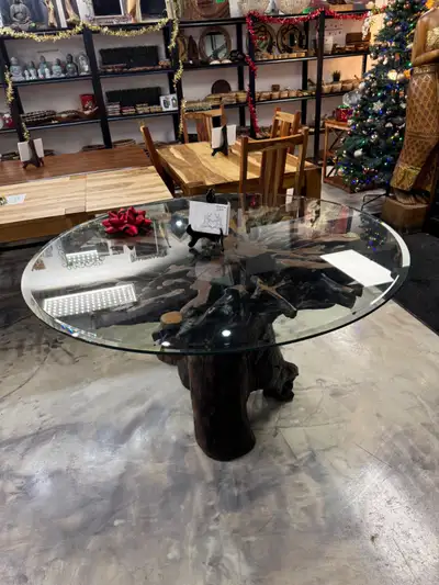 Table  conférence ou familiale, table ronde 60'' souche de litch, View more