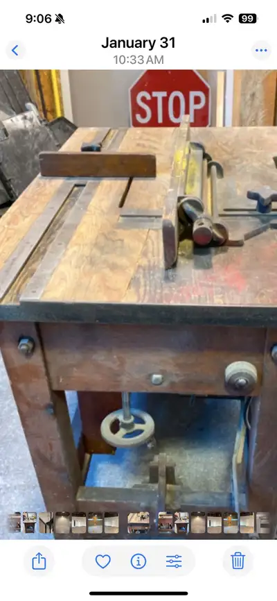 Antique table saw from early 1900’s used for work at downtown theatres I’ve been told.