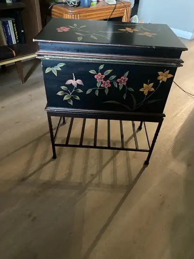 designer storage box on a metal stand, View more
