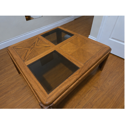 Solid Oak Coffee Table with Smoked Glass Inserts – 90×90 cm, View more