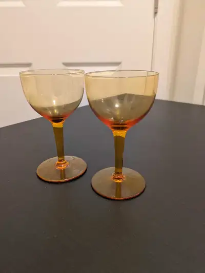 22 Amber stemmed wine / liquor glasses, vintage, View more
