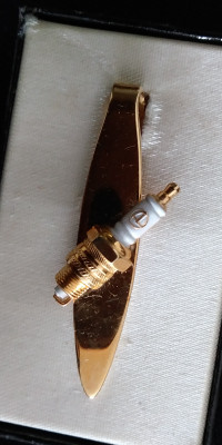 Vintage 60's Gold Tone Spark Plug Tie Clip